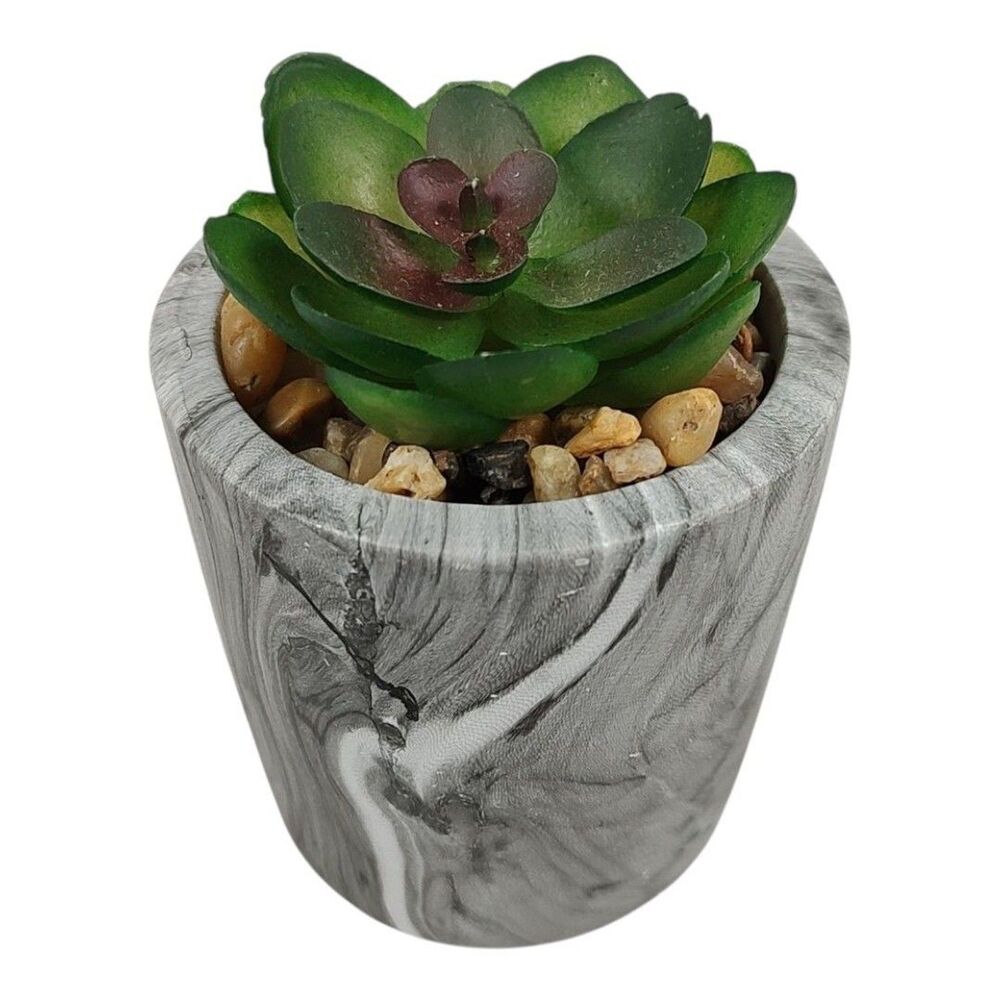 Mini Potted Plant Artificial Succulent Faux Marble 3.5" x 3" Mountain Crest
